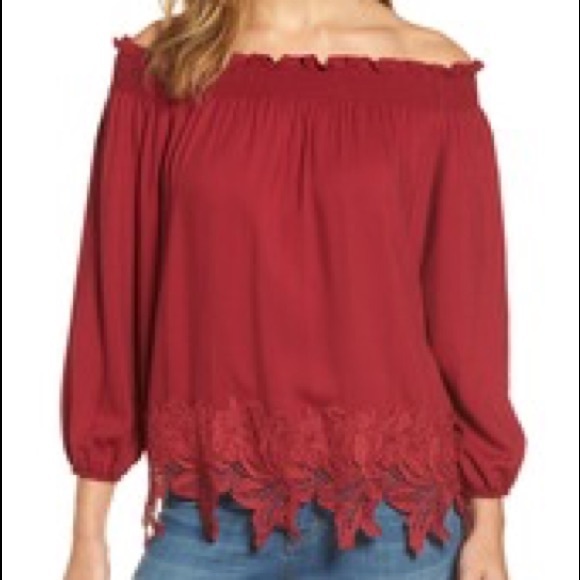 Halogen Off Shoulder Lace Trim Top S - Picture 3 of 3